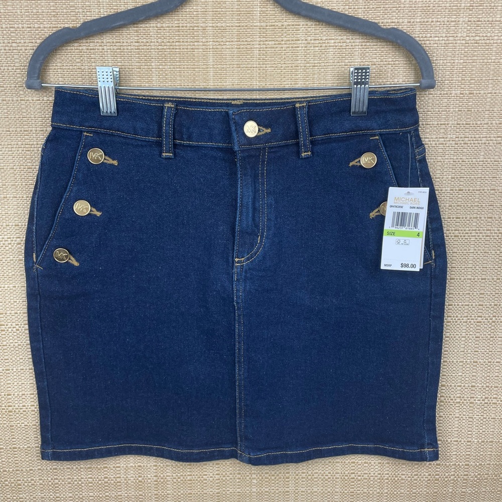 Sold …no longer available. Michael Kors Dark Fade Denim Mini Skirt, sizes 4 NWT